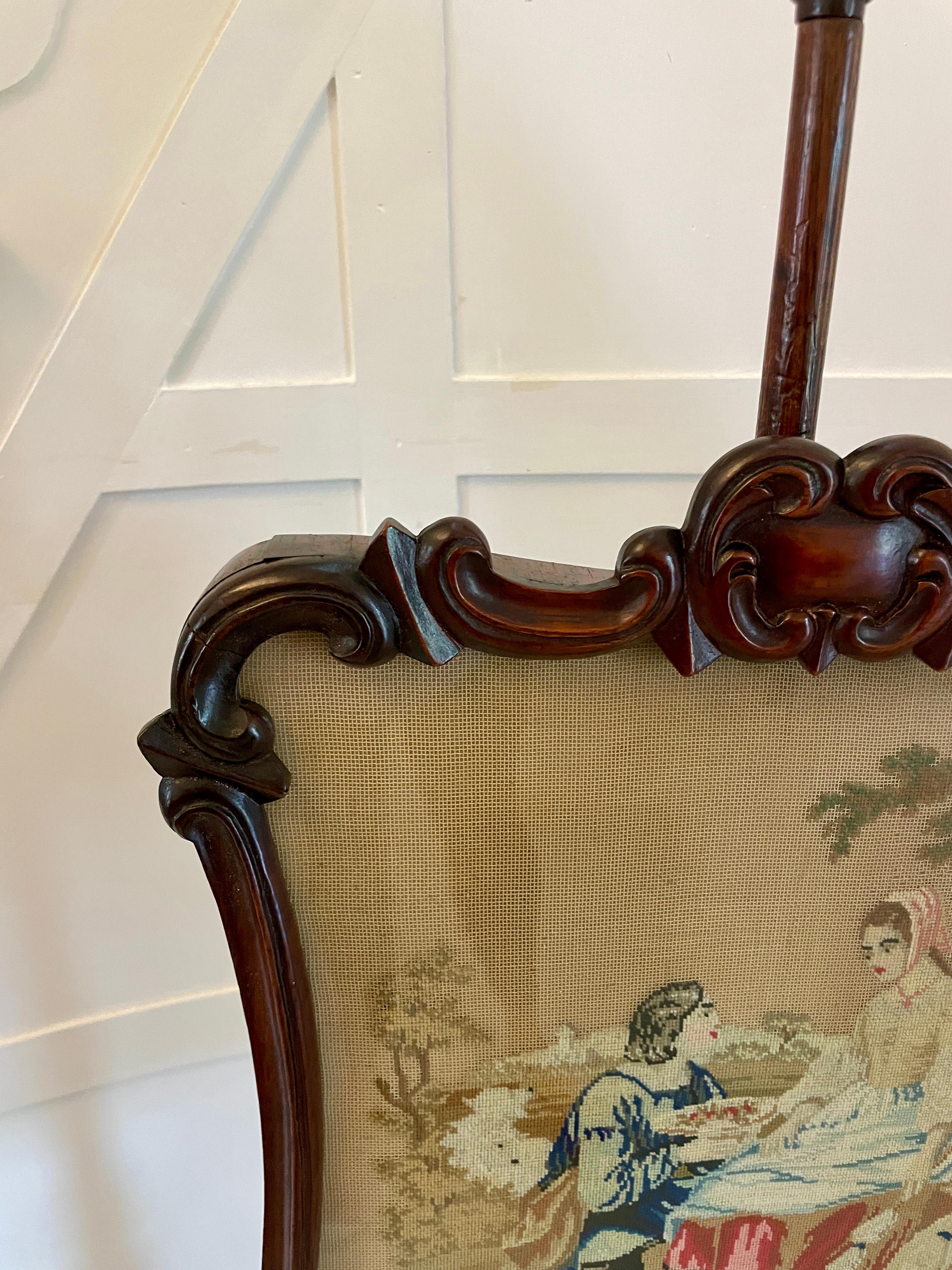 Antique Victorian Quality Carved Rosewood Pole Screen For Sale 4