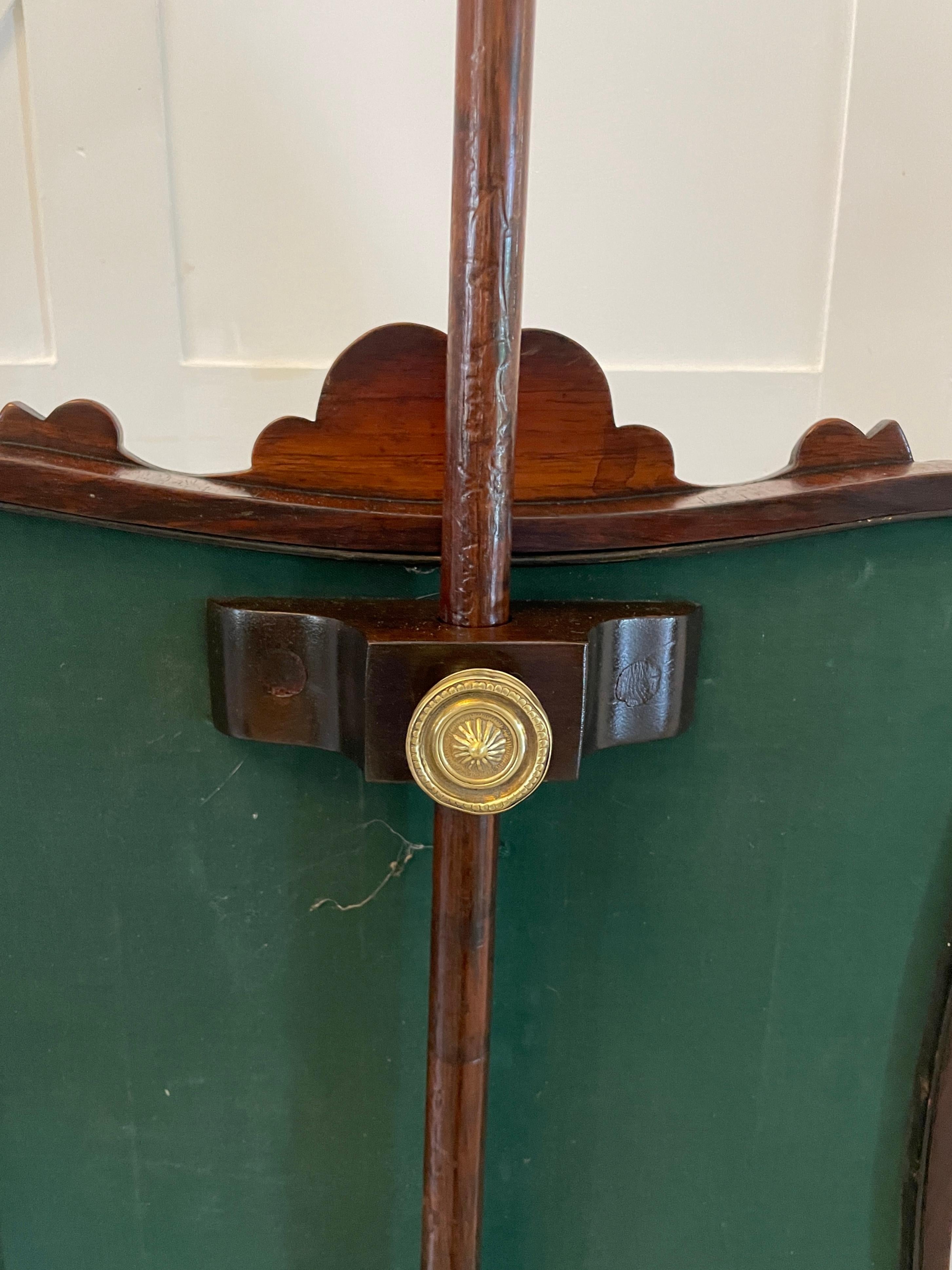 English Antique Victorian Quality Carved Rosewood Pole Screen For Sale