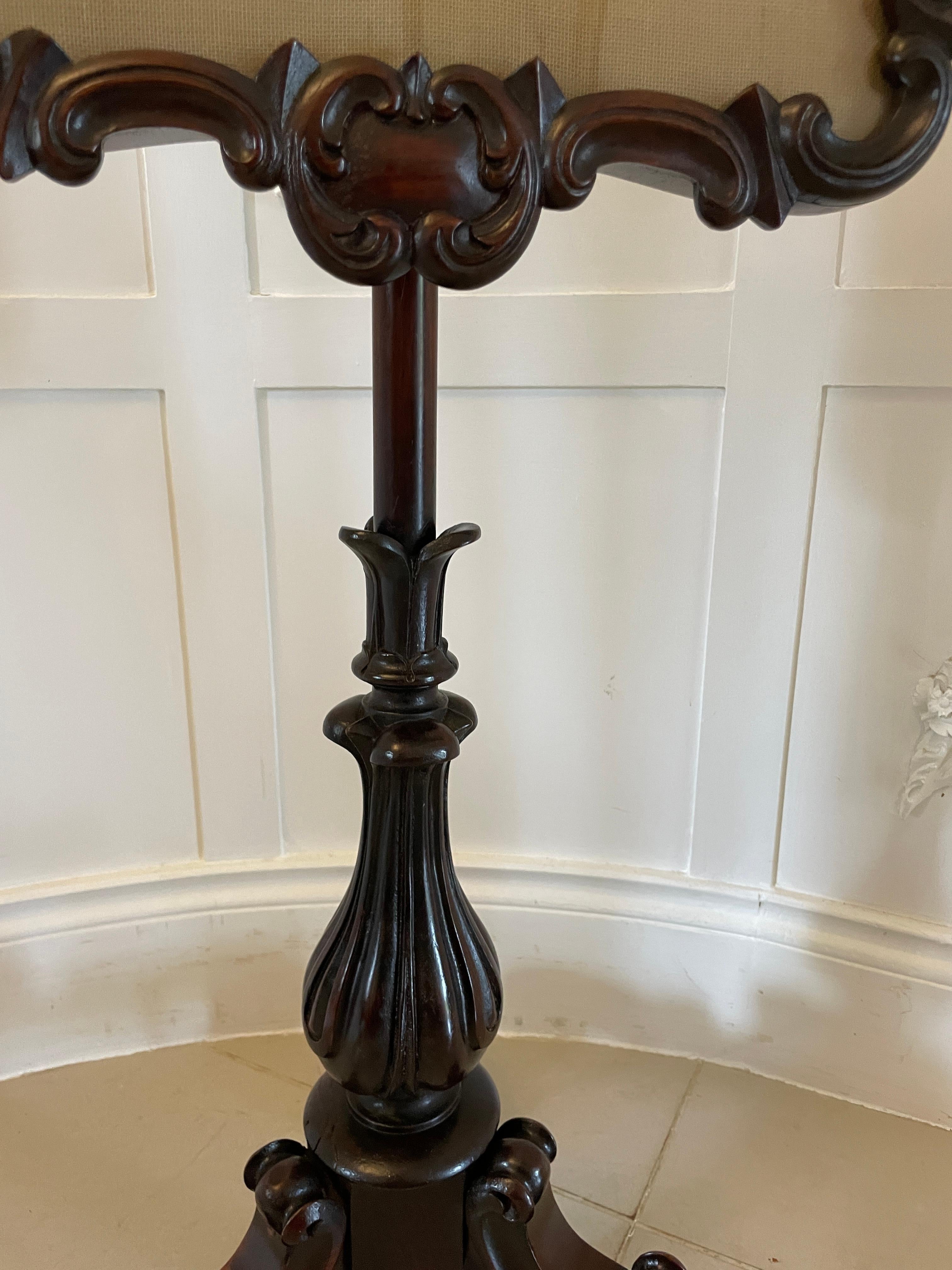 19th Century Antique Victorian Quality Carved Rosewood Pole Screen For Sale