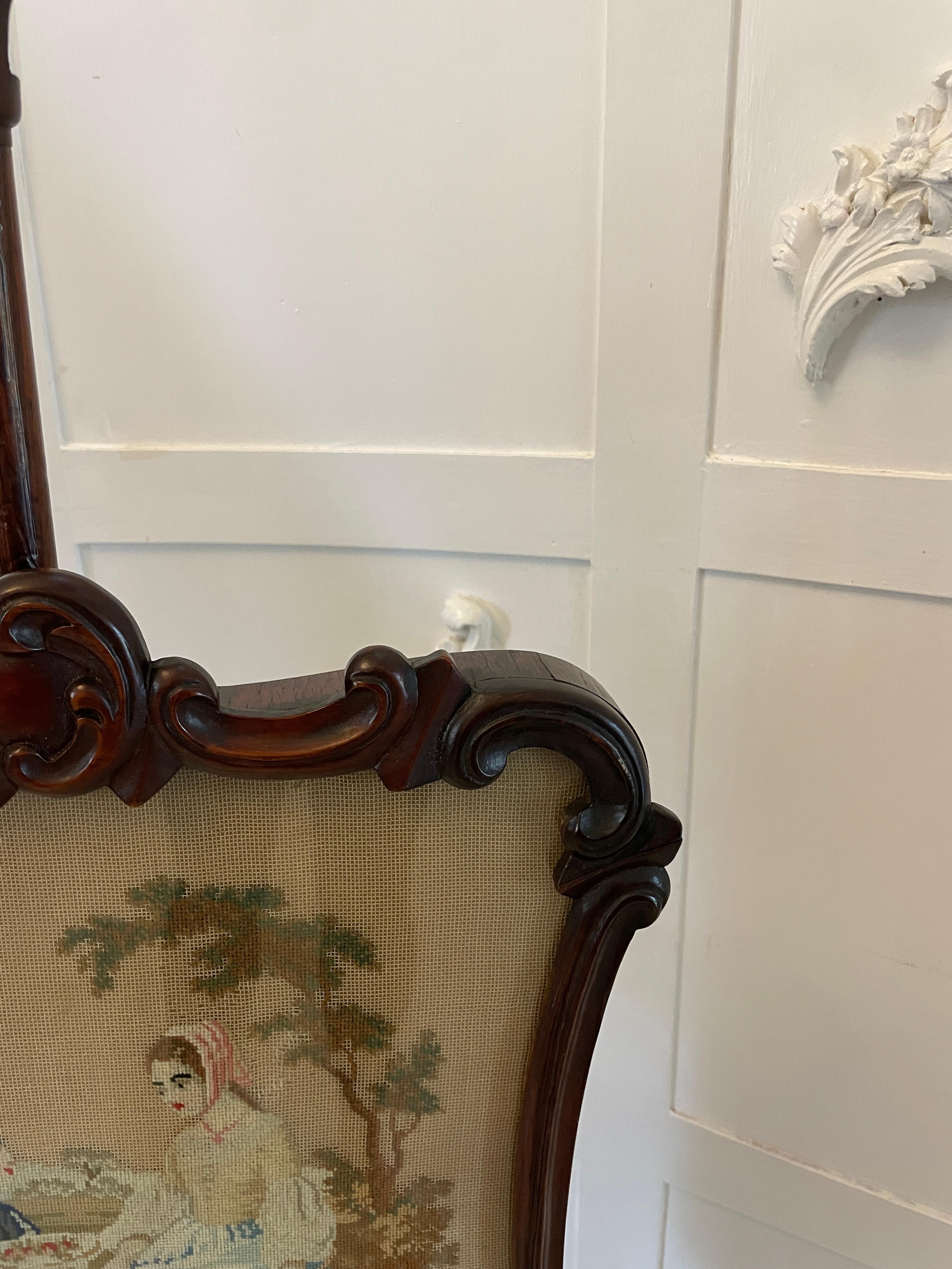 Antique Victorian Quality Carved Rosewood Pole Screen For Sale 2
