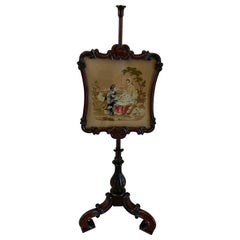 Antique Victorian Quality Carved Rosewood Pole Screen