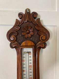 Antique Victorian Quality Carved Oak Banjo Barometer