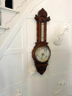 Antique Victorian Quality Carved Walnut Banjo Barometer