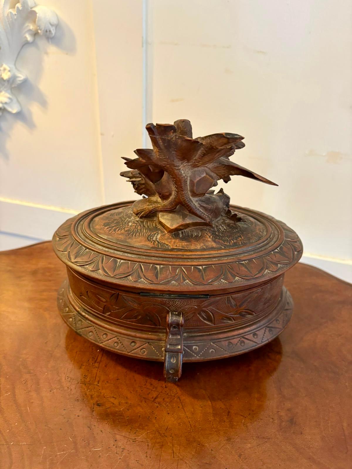 Antique Victorian Quality Carved Walnut Oval Black Forest Jewellery Box For Sale 5
