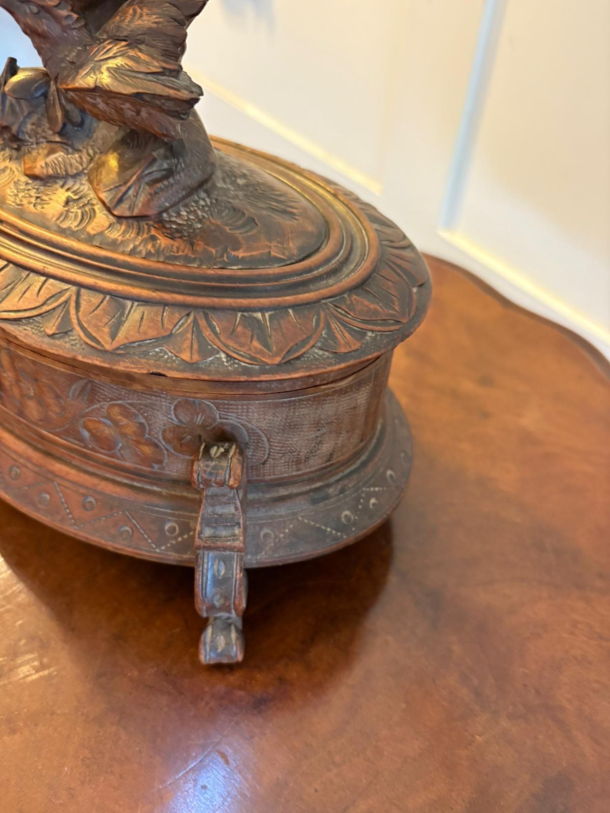 Antique Victorian Quality Carved Walnut Oval Black Forest Jewellery Box In Good Condition For Sale In Suffolk, GB