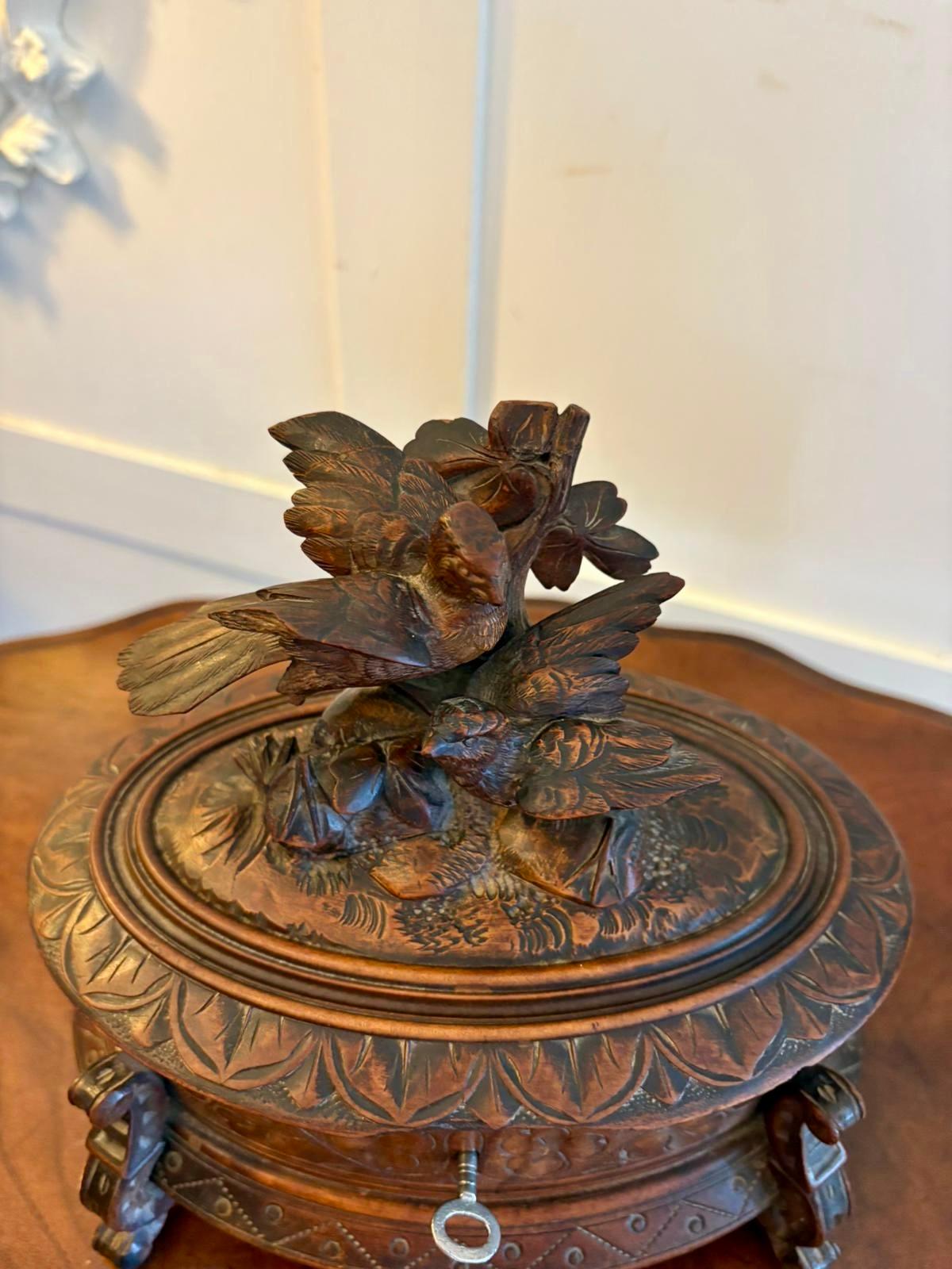 Antique Victorian Quality Carved Walnut Oval Black Forest Jewellery Box For Sale 1