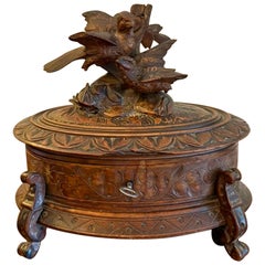 Antique Victorian Quality Carved Walnut Oval Black Forest Jewellery Box