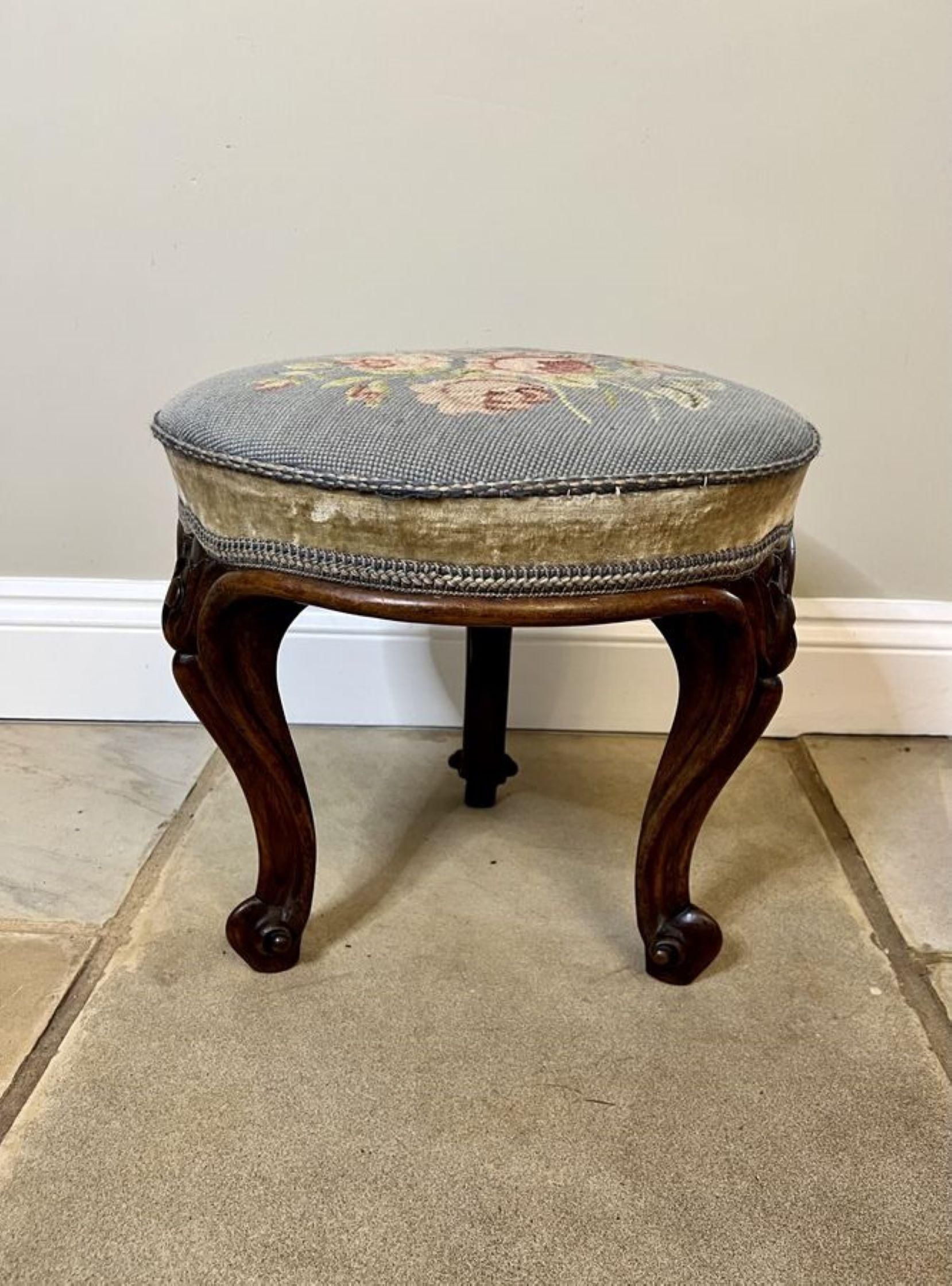 Walnut Antique Victorian quality carved walnut stool  For Sale