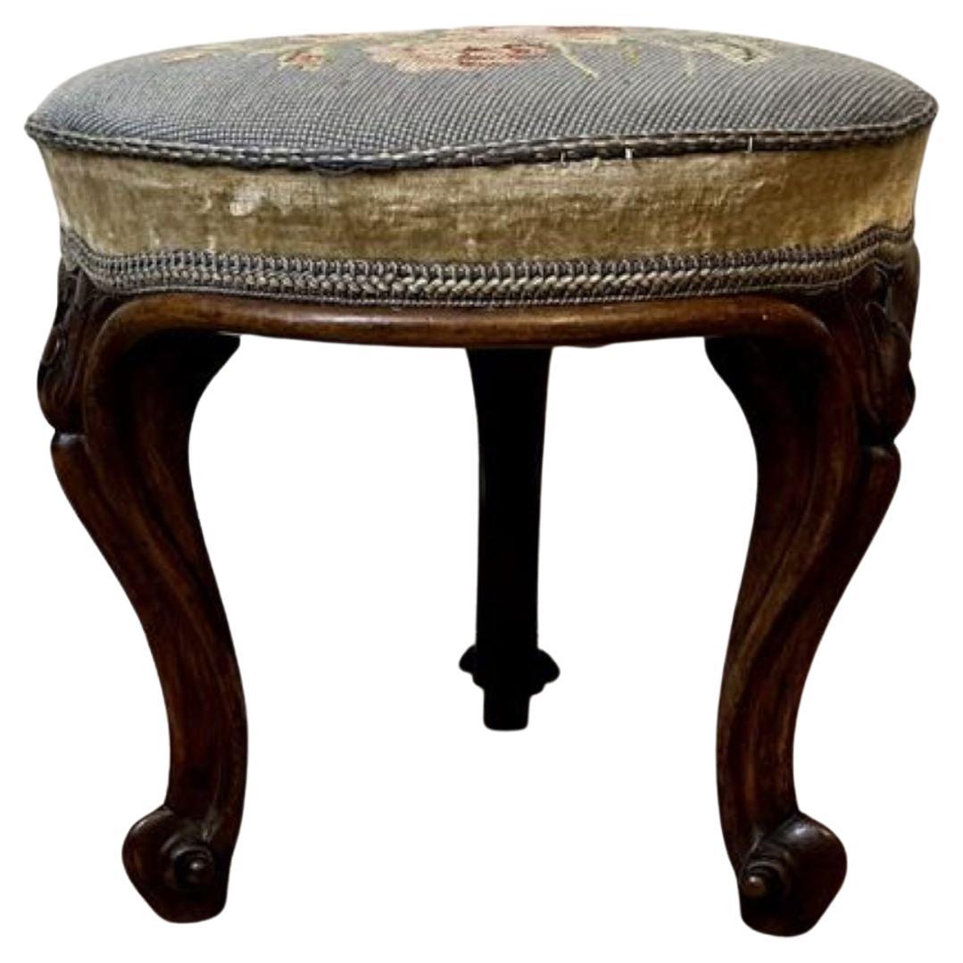 Antique Victorian quality carved walnut stool 