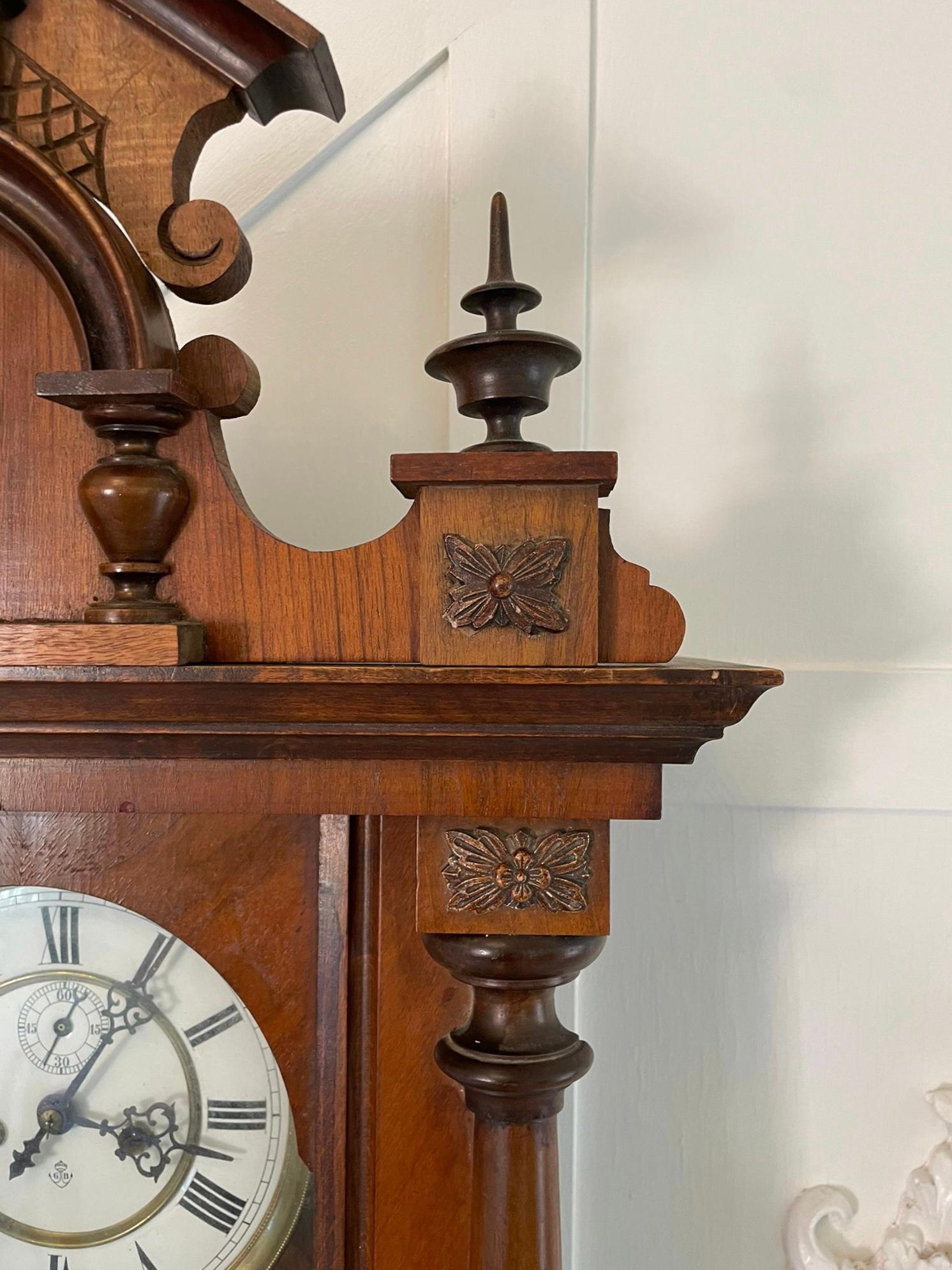 English Antique Victorian Quality Carved Walnut Vienna Wall Clock by Gustav Becker
