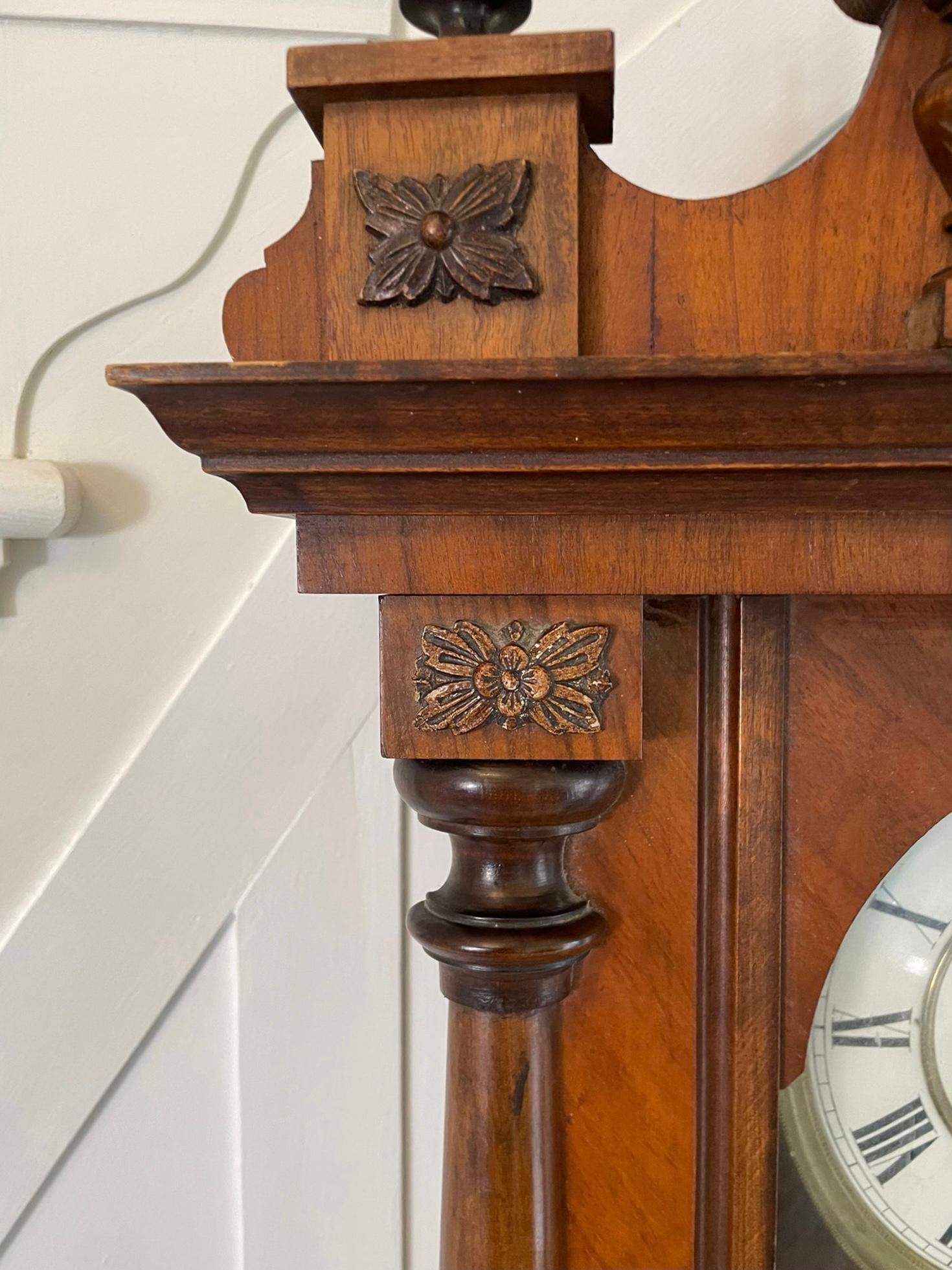 Antique Victorian Quality Carved Walnut Vienna Wall Clock by Gustav Becker In Good Condition In Suffolk, GB
