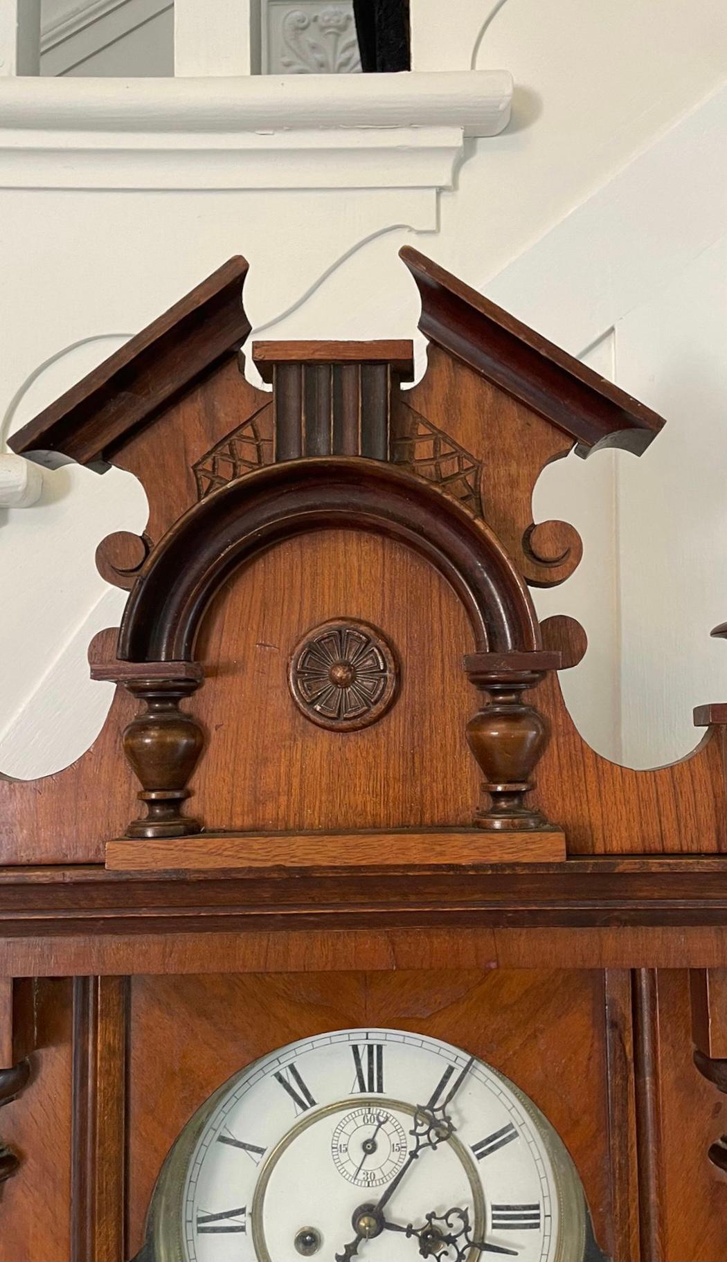 Mid-19th Century Antique Victorian Quality Carved Walnut Vienna Wall Clock by Gustav Becker