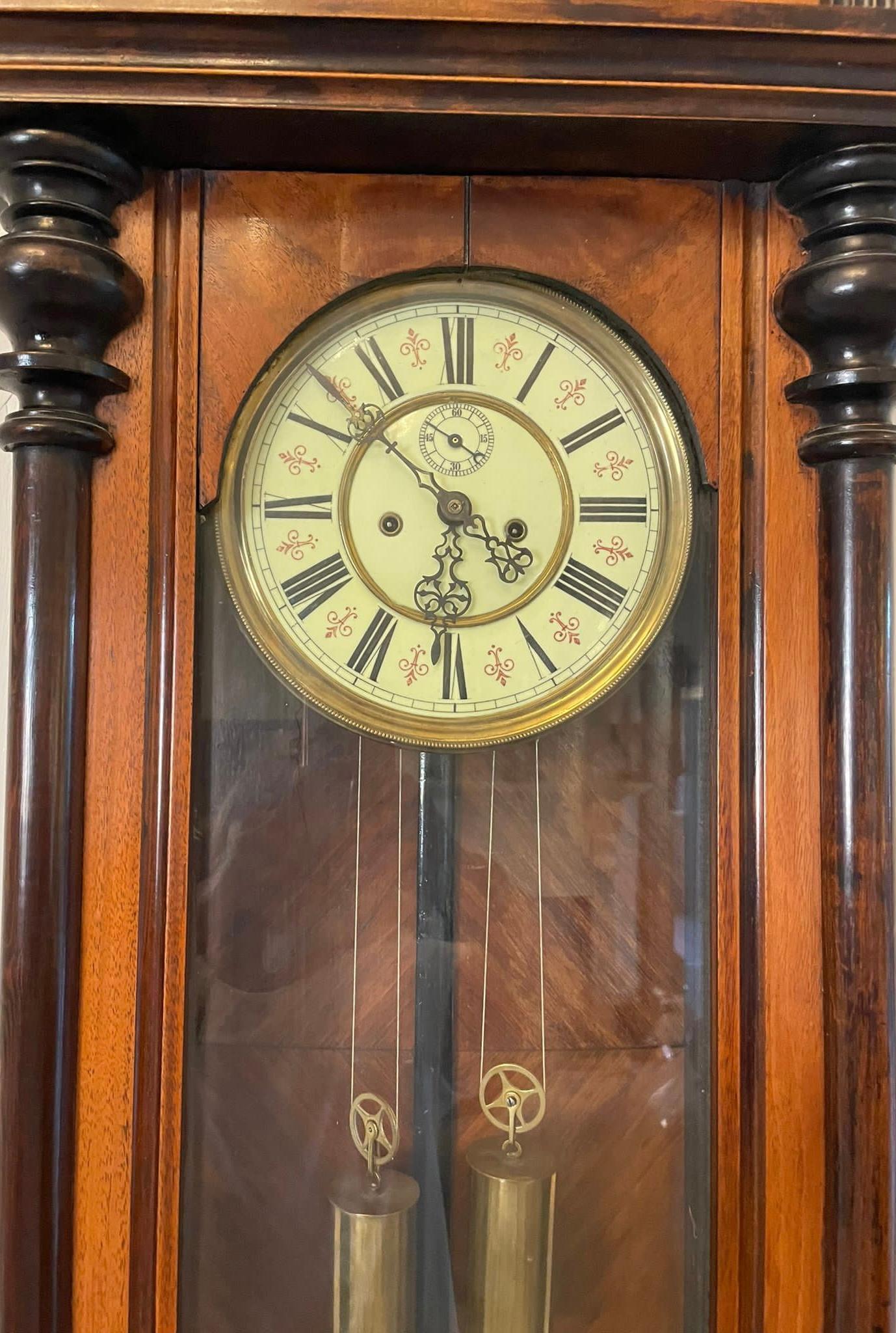 Antique Victorian Quality Carved Walnut Vienna Wall Clock  For Sale 6