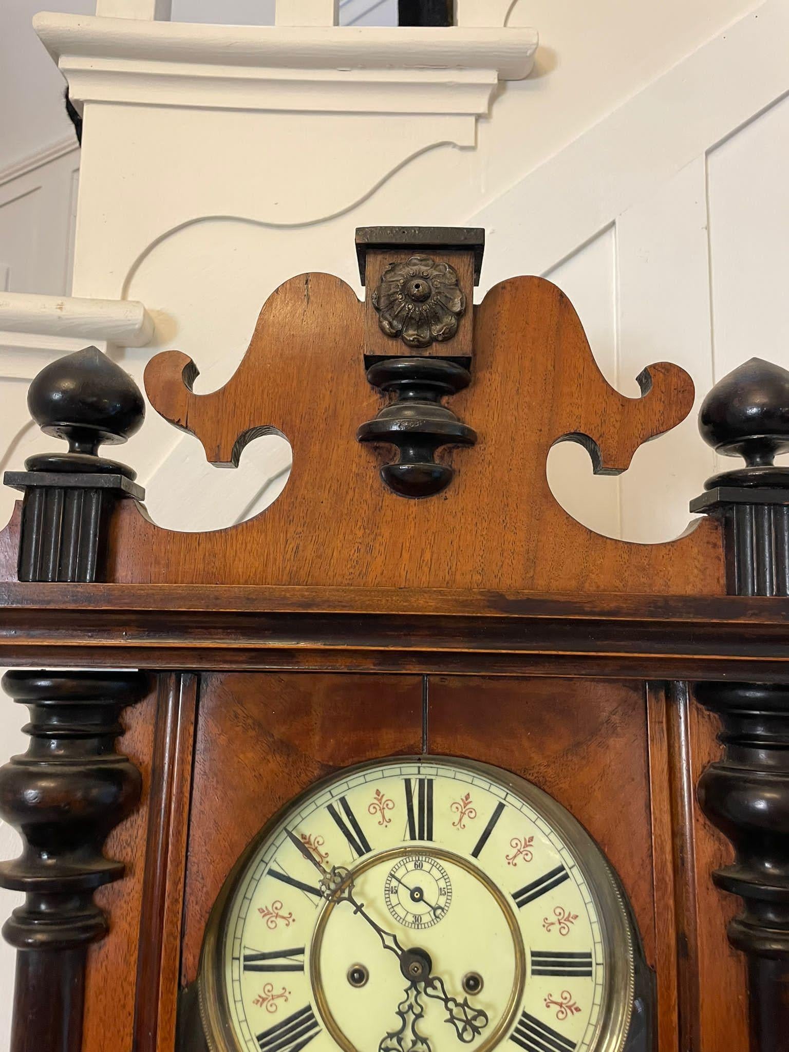 Antique Victorian Quality Carved Walnut Vienna Wall Clock  In Good Condition For Sale In Suffolk, GB