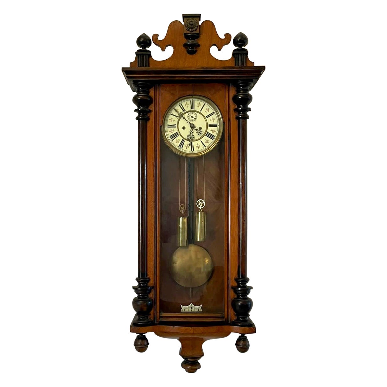 Antike viktorianische Qualität geschnitzt Nussbaum Wien Wanduhr