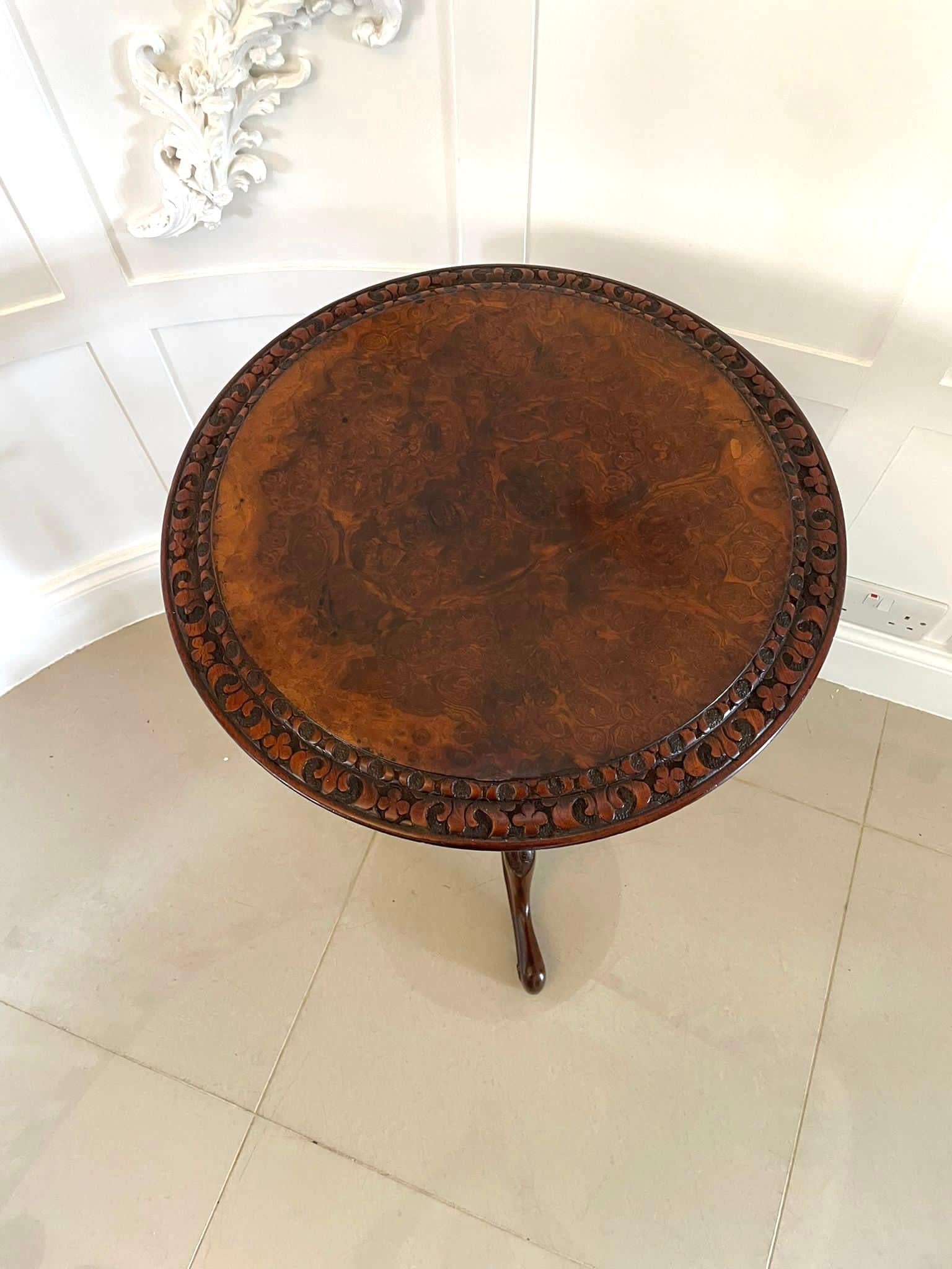 English Antique Victorian Quality Circular Burr Walnut Lamp Table For Sale