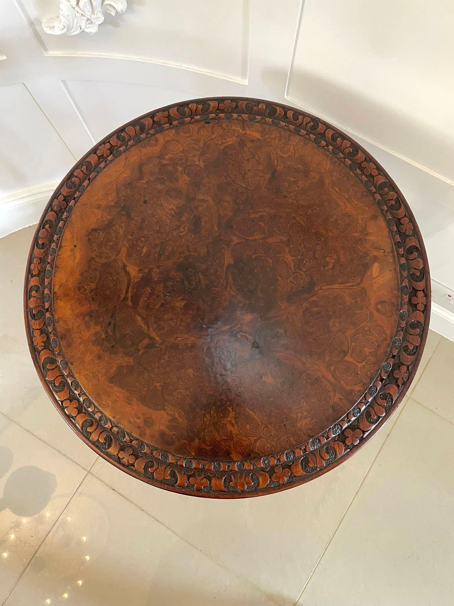 Antique Victorian Quality Circular Burr Walnut Lamp Table In Good Condition For Sale In Suffolk, GB