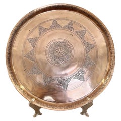Antique Victorian quality circular cairoware copper and mixed metal tray