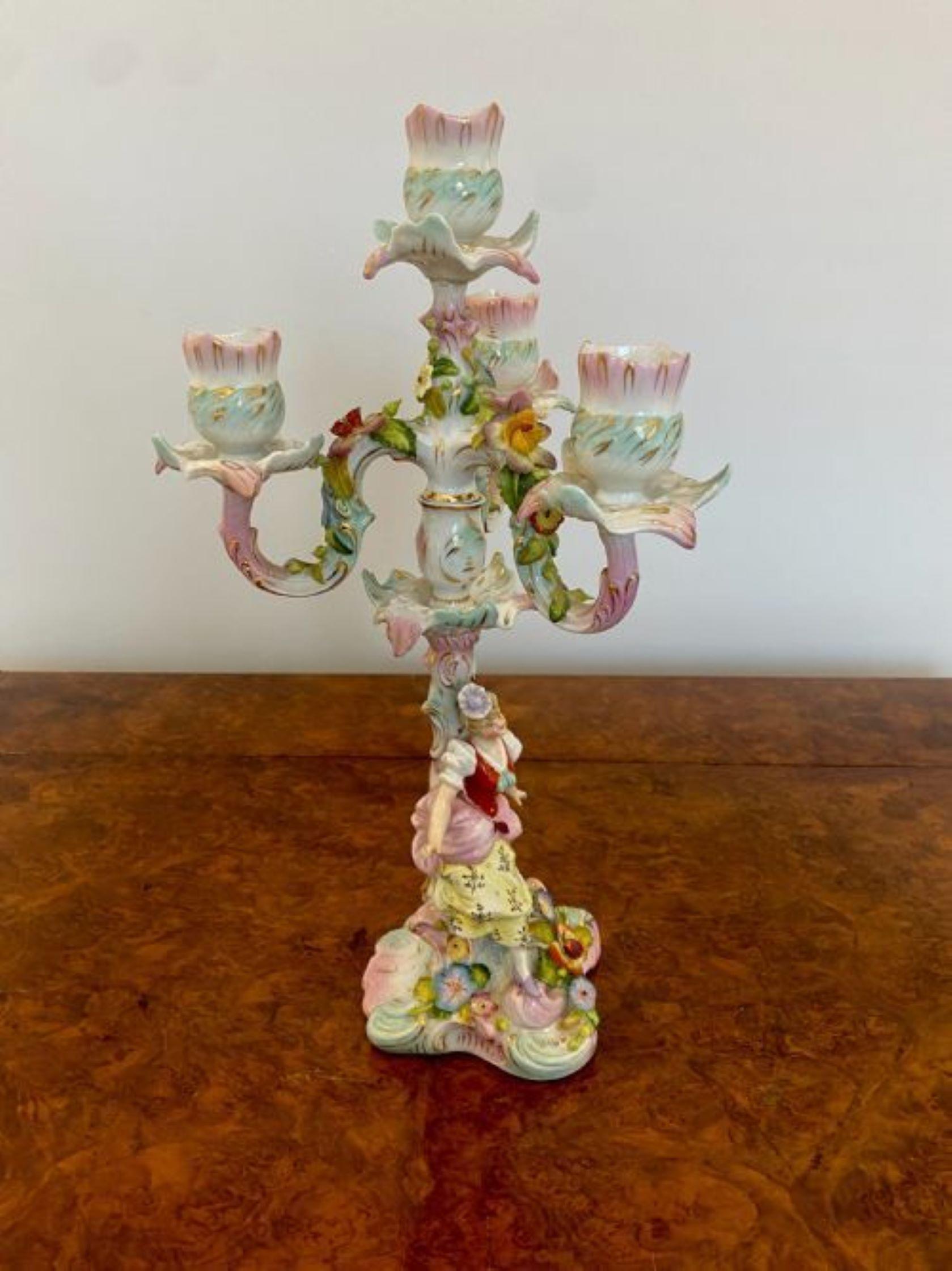 Antique candélabre en porcelaine continentale de qualité victorienne Bon état - En vente à Ipswich, GB
