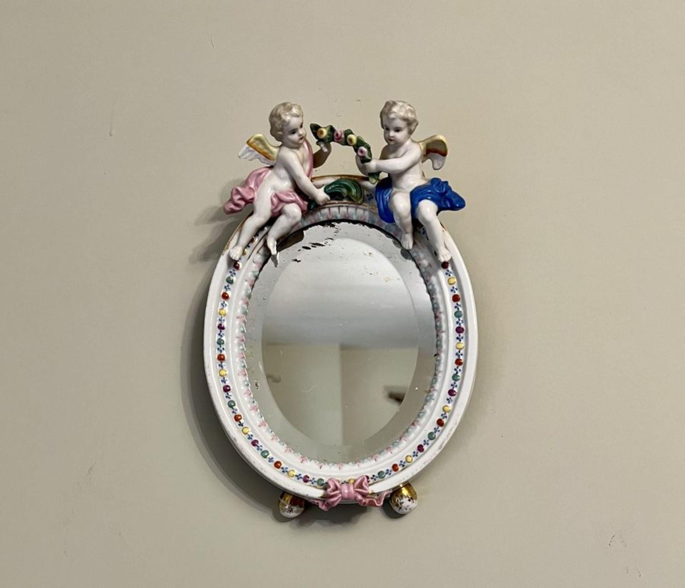 19th Century Antique Victorian quality continental porcelain oval mirror For Sale