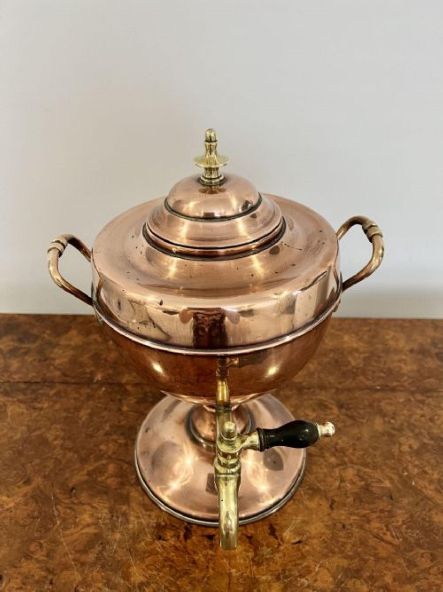 19th Century Antique victorian quality copper and brass tea urn For Sale