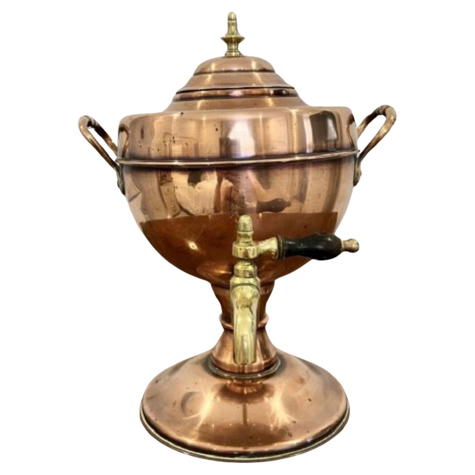 Antique victorian quality copper and brass tea urn For Sale