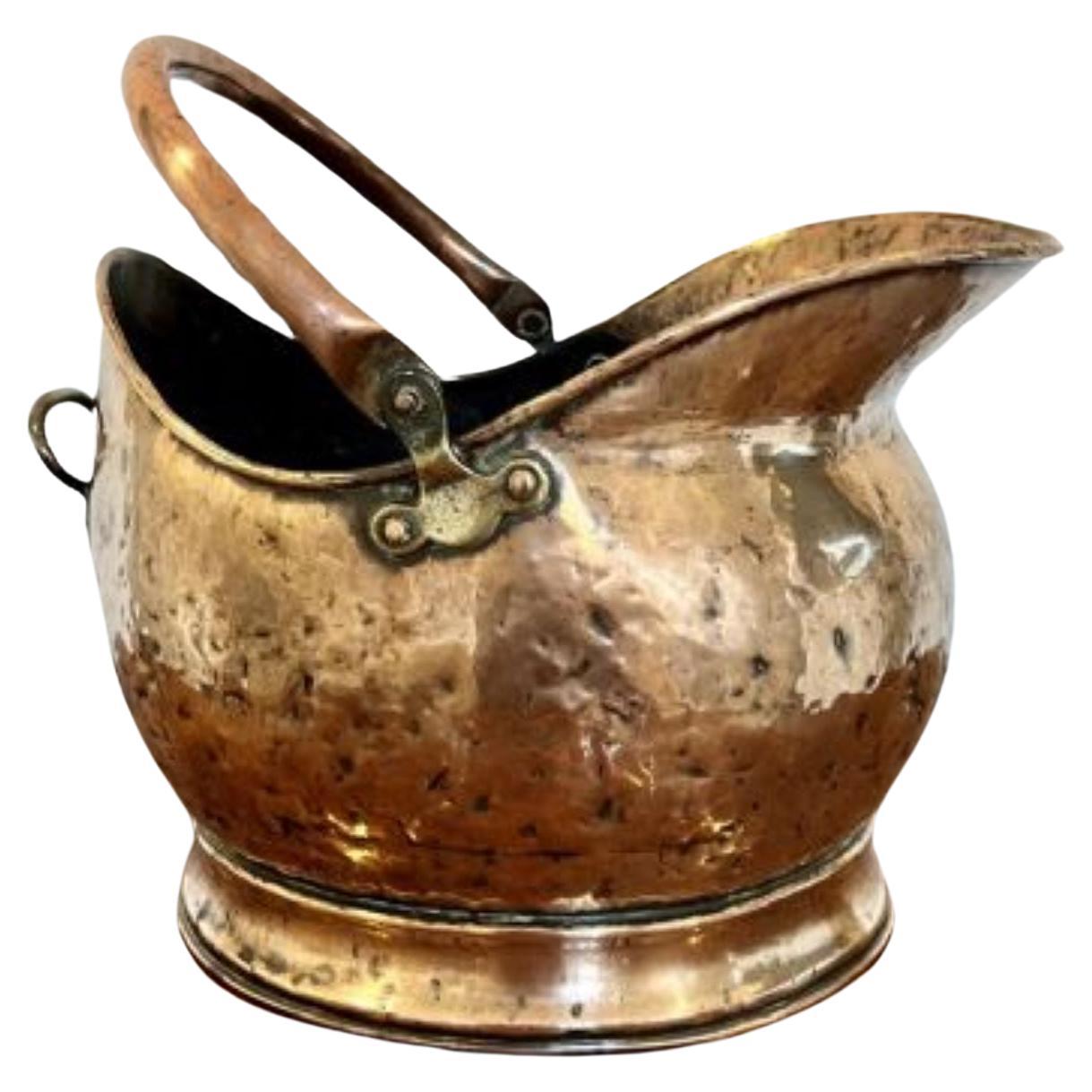 Antique Victorian quality copper helmet coal scuttle