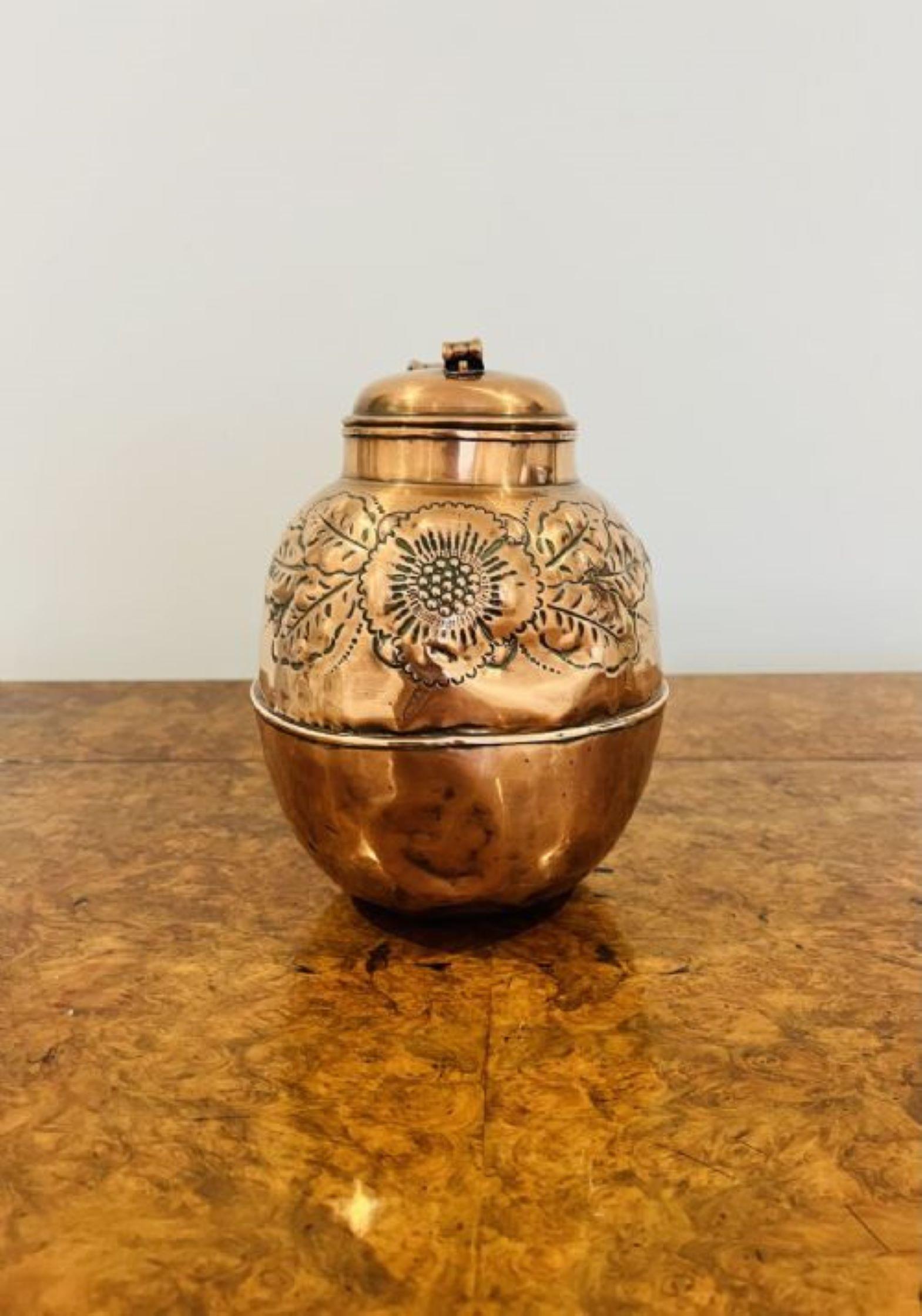 19th Century Antique Victorian quality copper ornate Jersey can For Sale