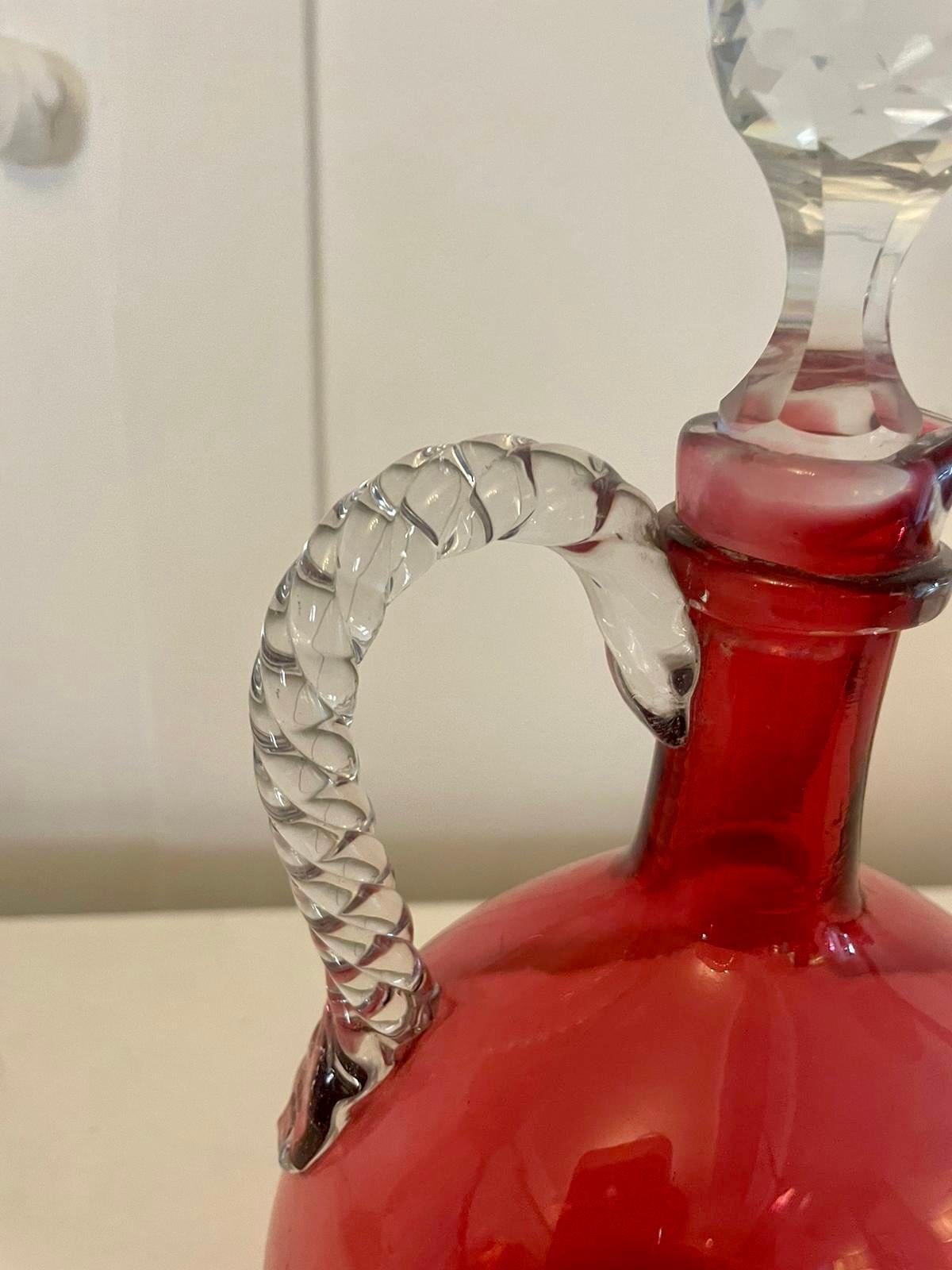 English Antique Victorian Quality Cranberry Glass Decanter  For Sale