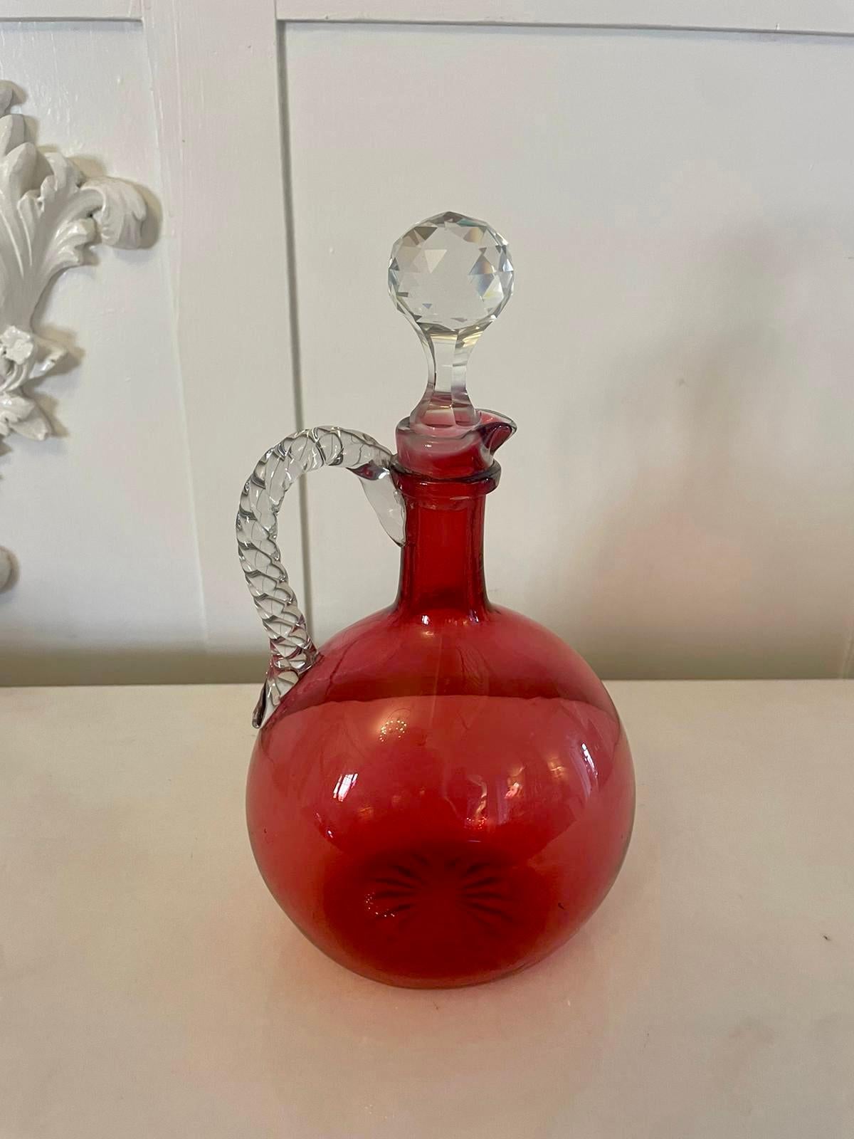 Antique Victorian Quality Cranberry Glass Decanter  In Good Condition For Sale In Suffolk, GB
