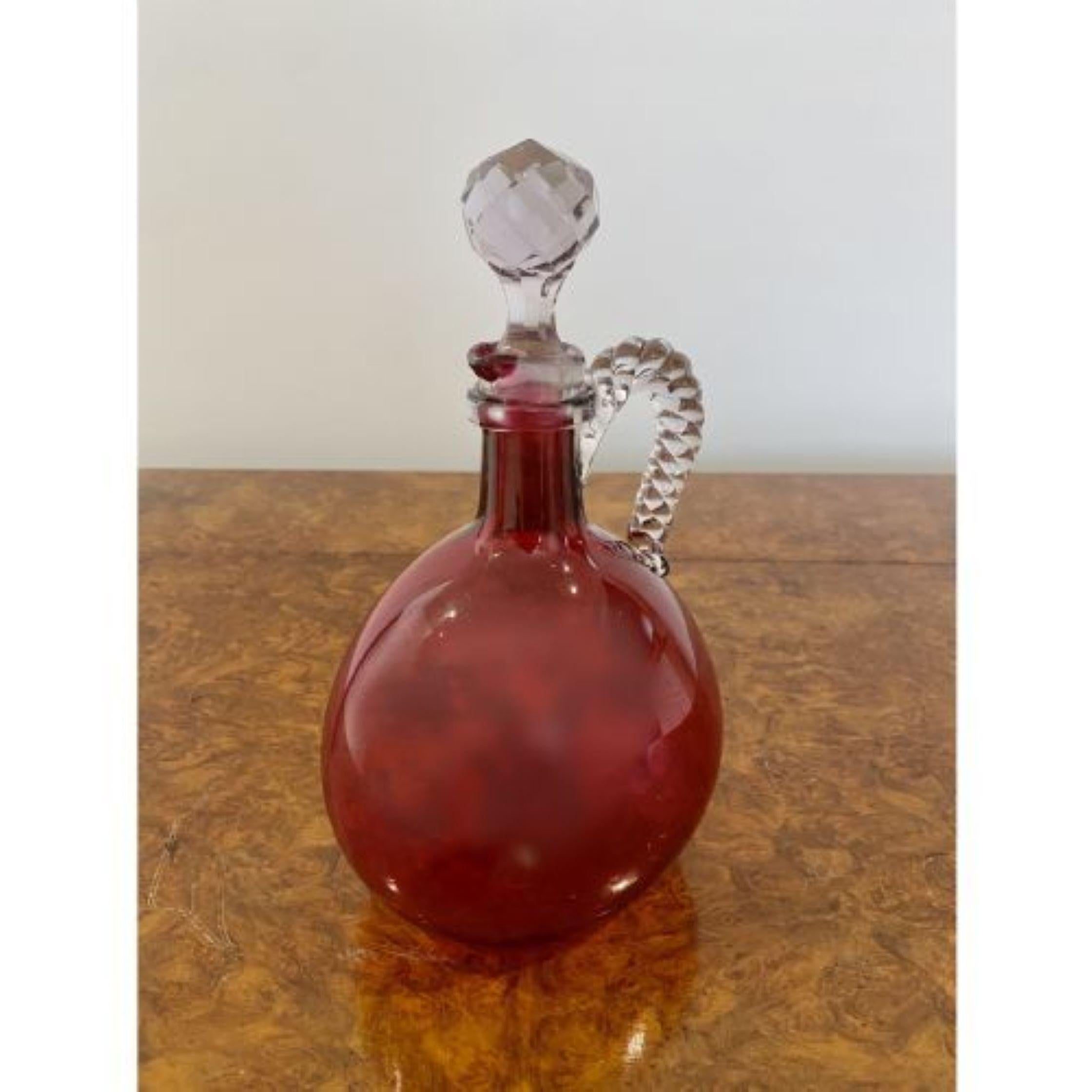 Antique Victorian Quality Cranberry Glass Decanter In Good Condition In Ipswich, GB