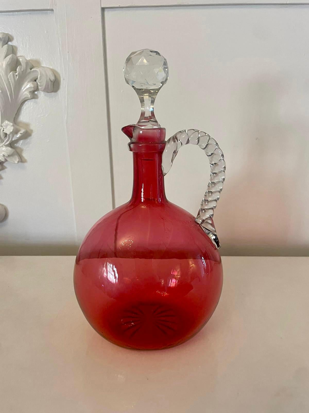 19th Century Antique Victorian Quality Cranberry Glass Decanter  For Sale