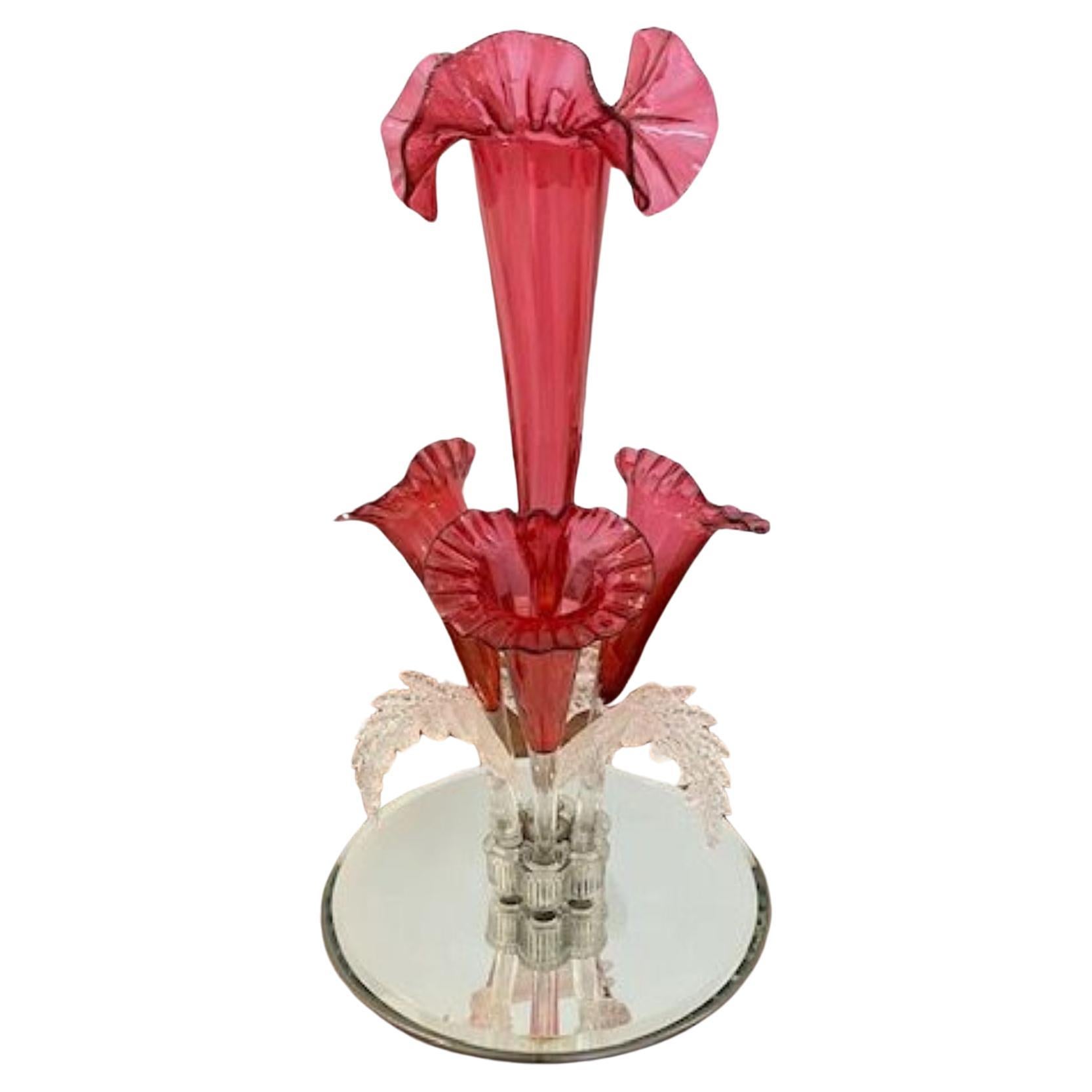 Antique Victorian quality cranberry glass epergne