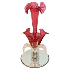 Antique Victorian quality cranberry glass epergne