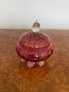 Antique Victorian Quality Cranberry Glass Lidded Bowl