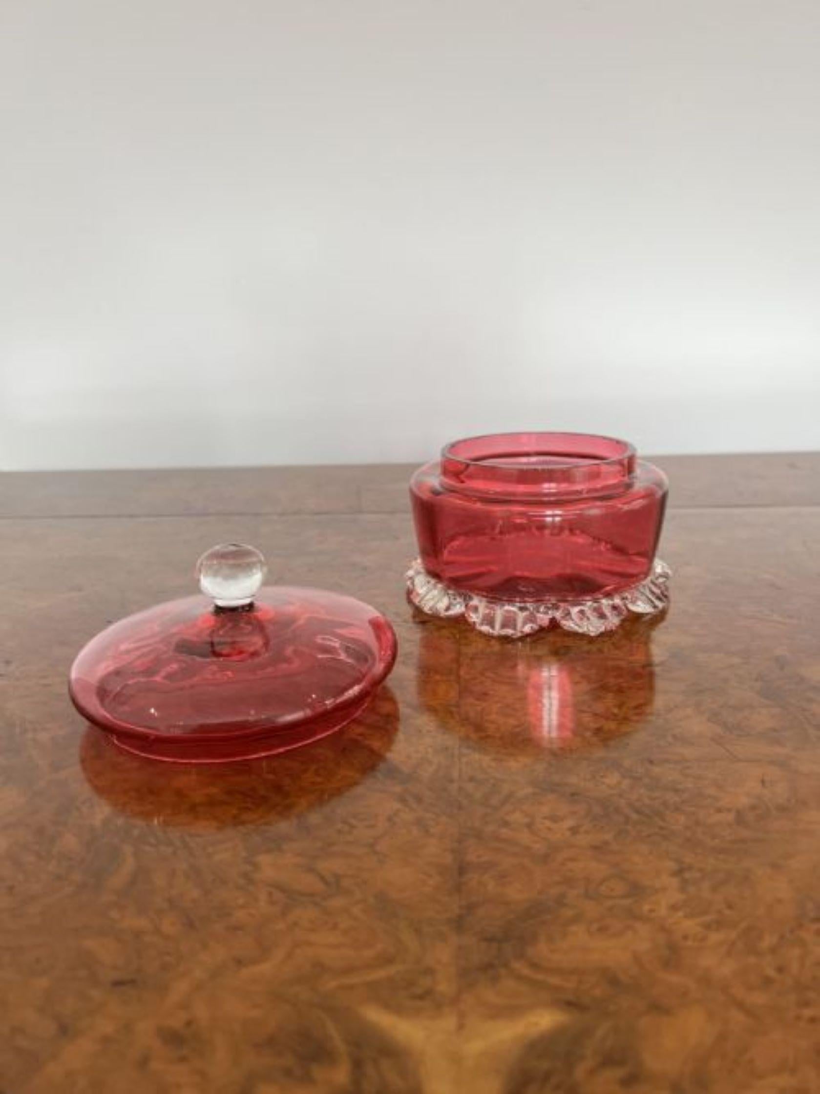 vintage pink glass bowl with lid