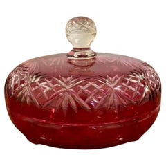 Antique Victorian quality cut cranberry glass lidded bowl