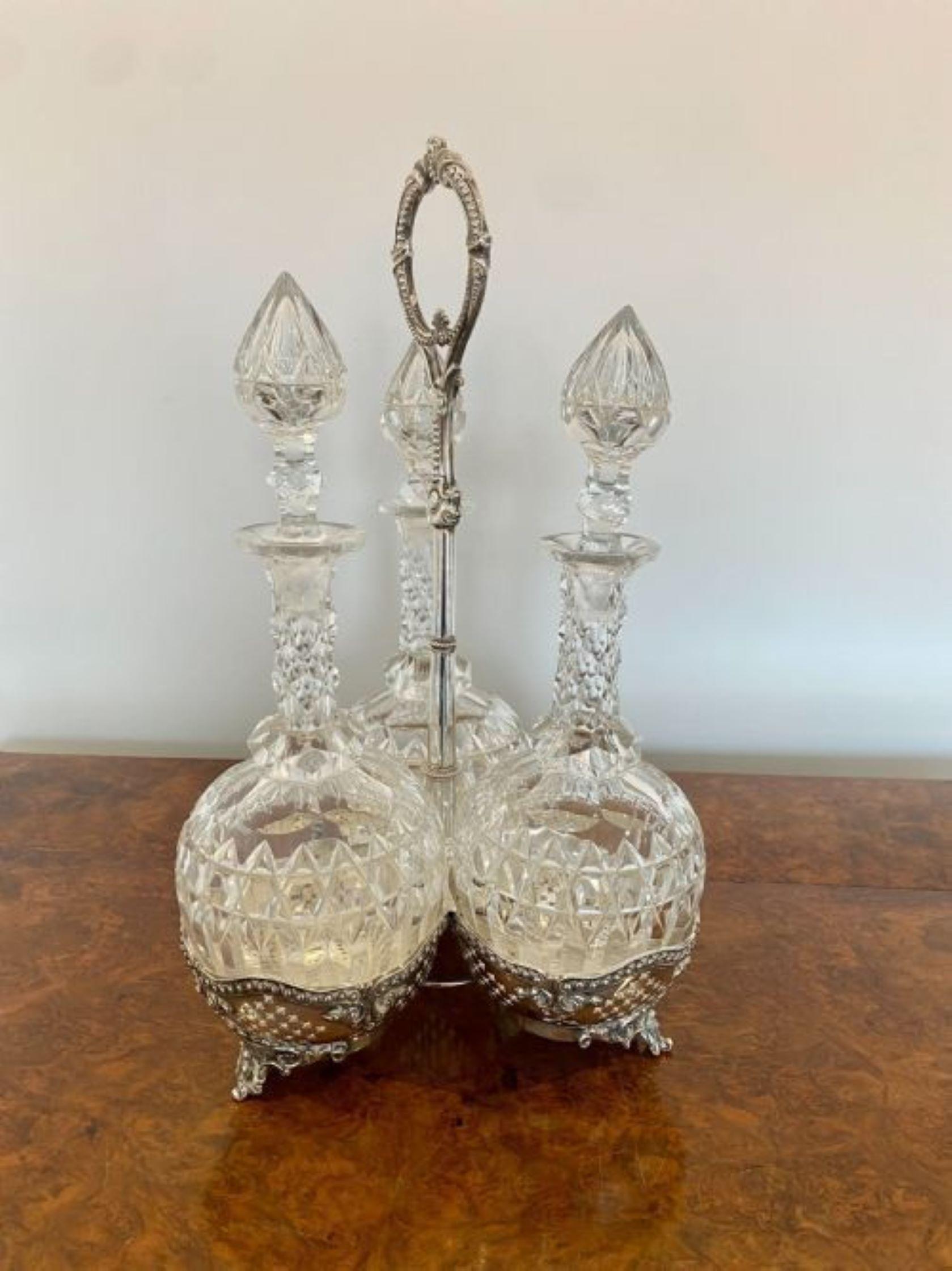 Antique Victorian quality cut glass decanters & original silver plated stand  For Sale 1