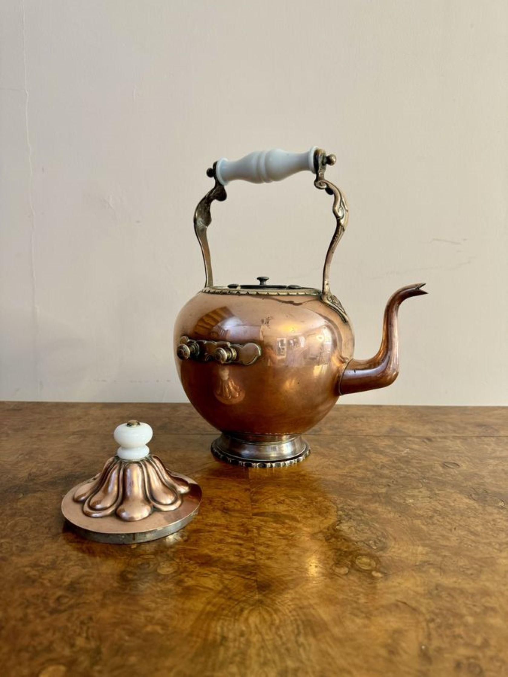 19th Century Antique Victorian quality Dutch copper spirit kettle For Sale