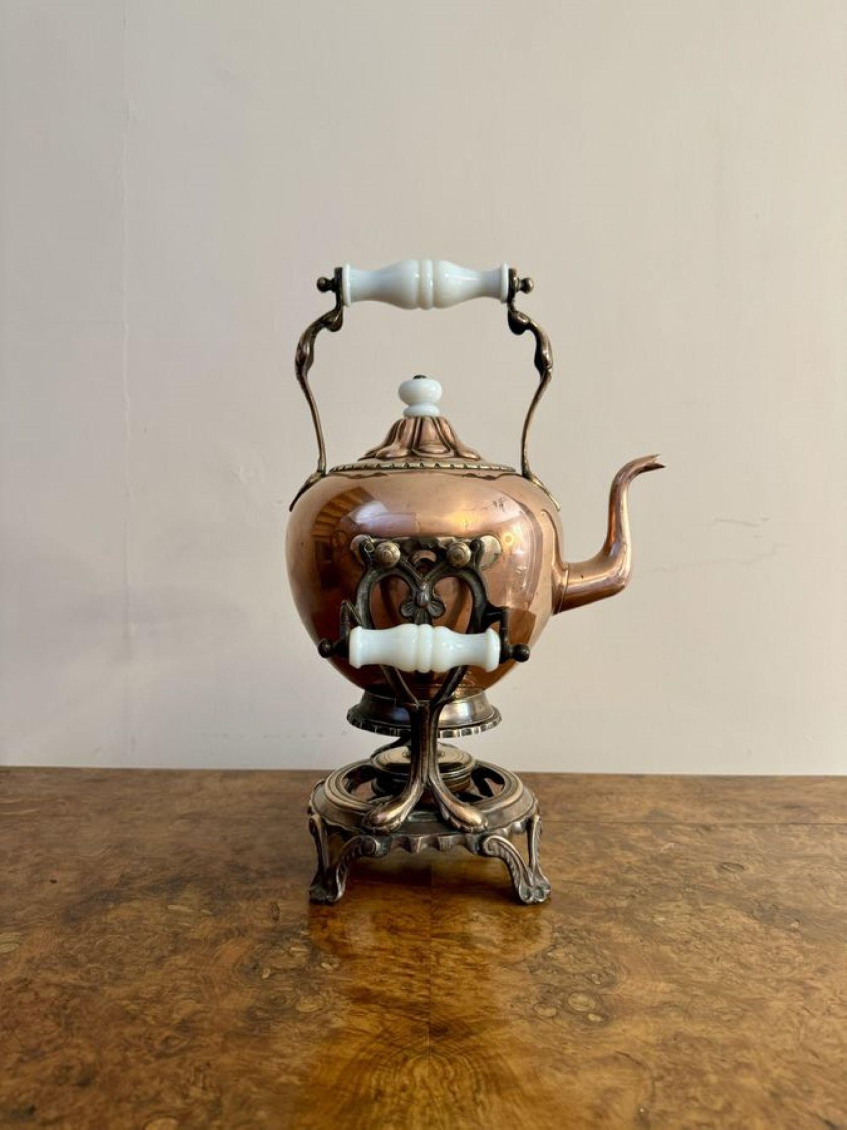 Antique Victorian quality Dutch copper spirit kettle For Sale 1
