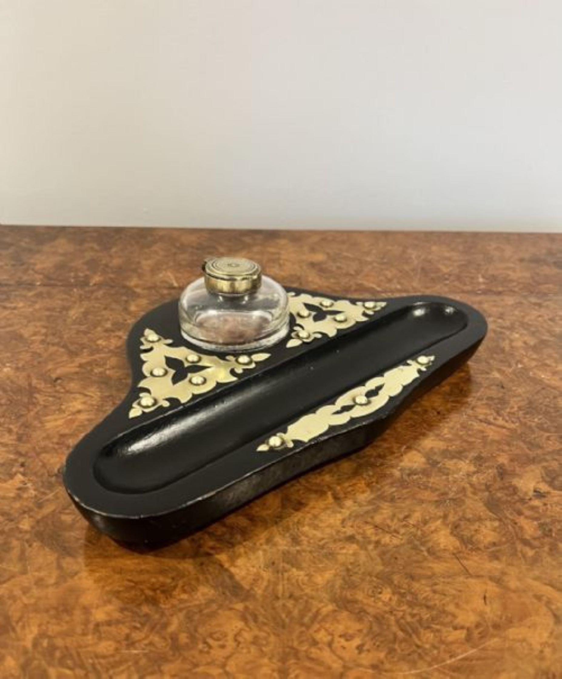 19th Century Antique Victorian quality ebonised and brass desk set For Sale