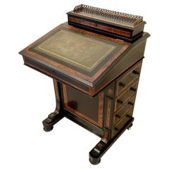 Antique Victorian Quality Ebonised and Walnut Crossbanded Davenport