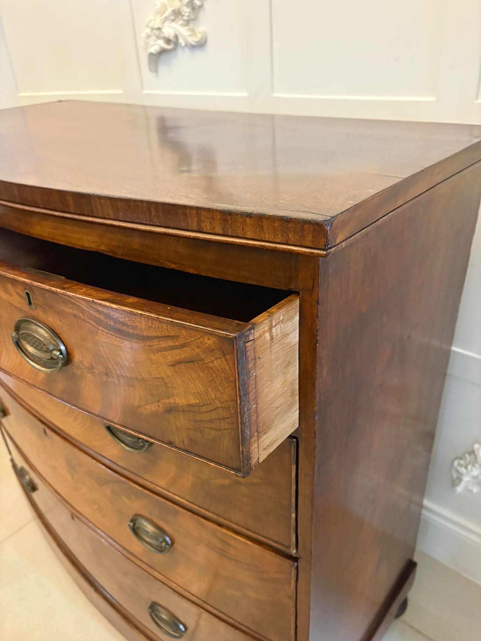 English Antique Victorian Quality Figured Mahogany Bow Fronted Chest of 5 Drawers For Sale