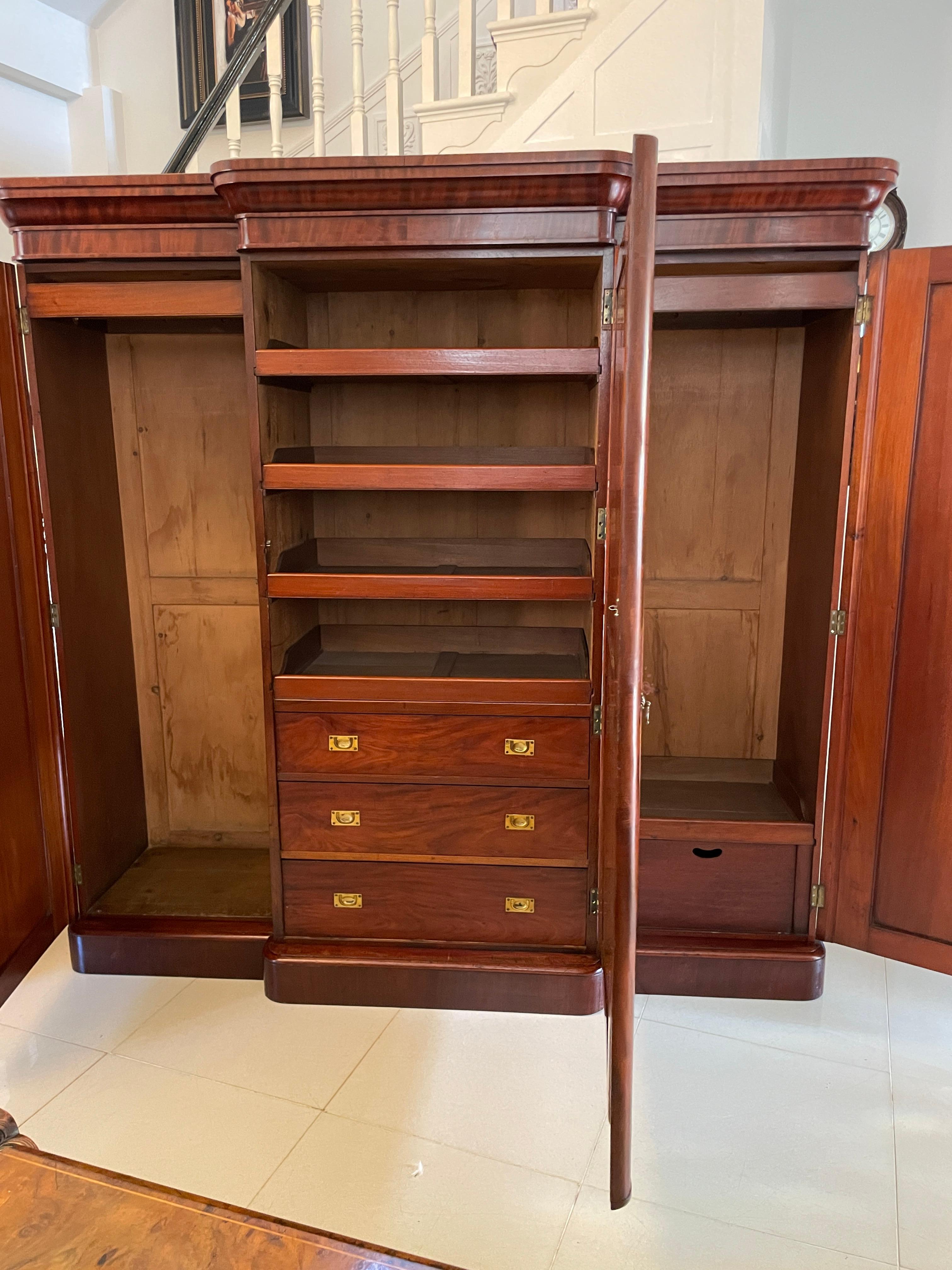 Antique Victorian Quality Figured Mahogany Breakfront Wardrobe 2