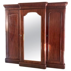 Antique Victorian Quality Figured Mahogany Breakfront Wardrobe