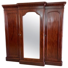 Antique Victorian Quality Figured Mahogany Breakfront Wardrobe