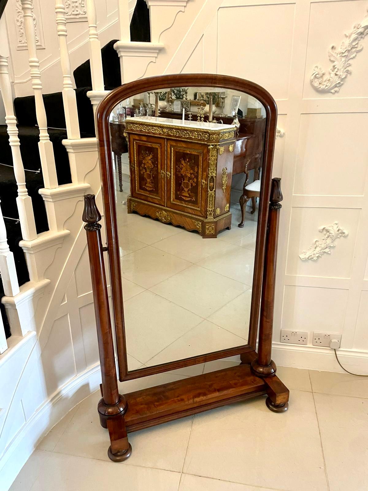 Antique Victorian Quality Figured Mahogany Free Standing Cheval Mirror  For Sale 2