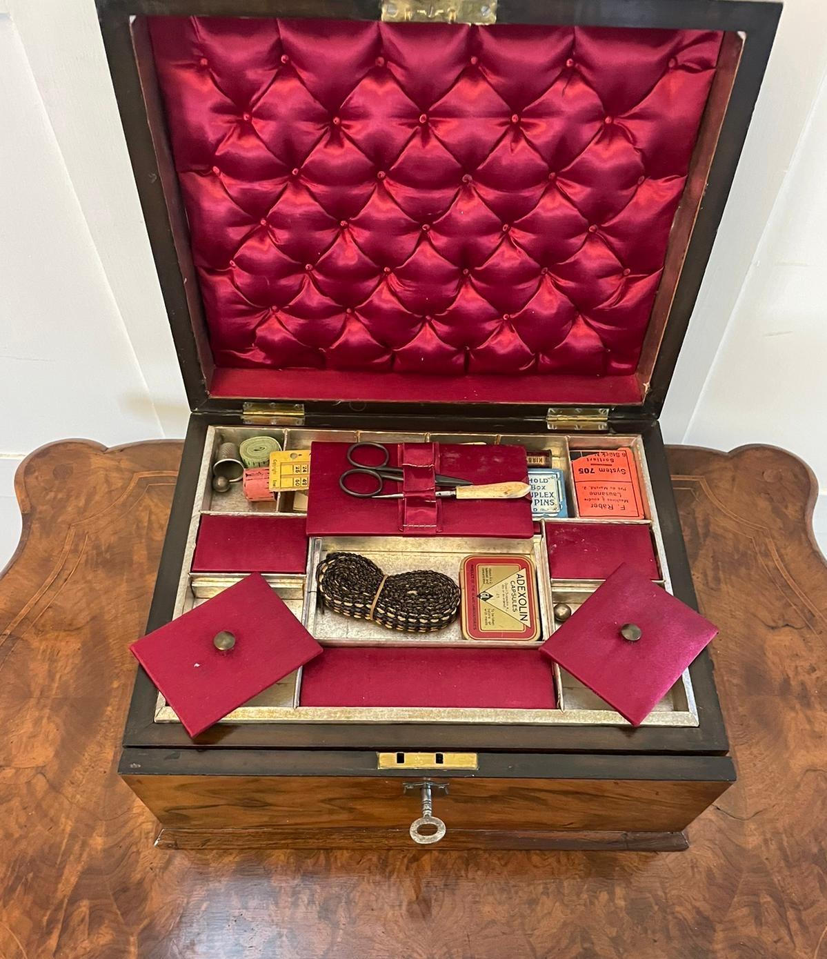 19th Century Antique Victorian Quality Figured Walnut Sewing Box For Sale