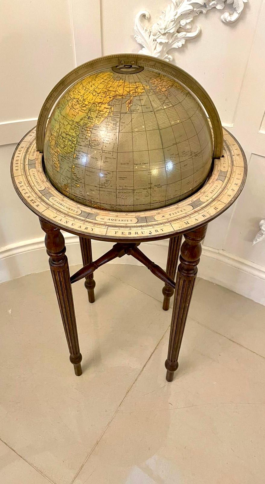 Antique Victorian Quality Floor Standing Library Globe 6