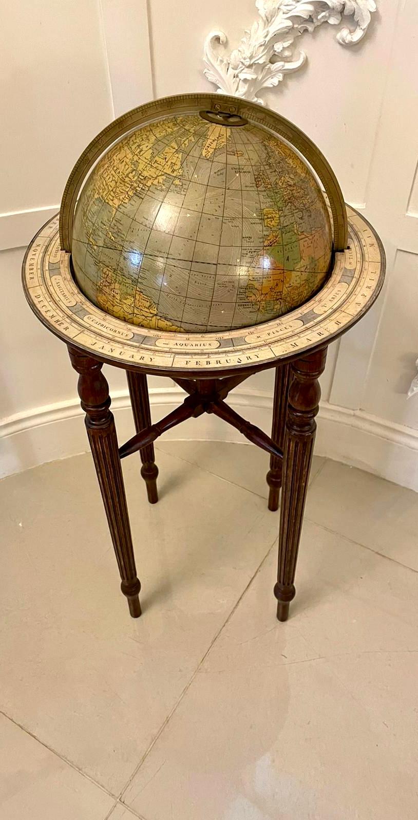 Antique Victorian Quality Floor Standing Library Globe 8